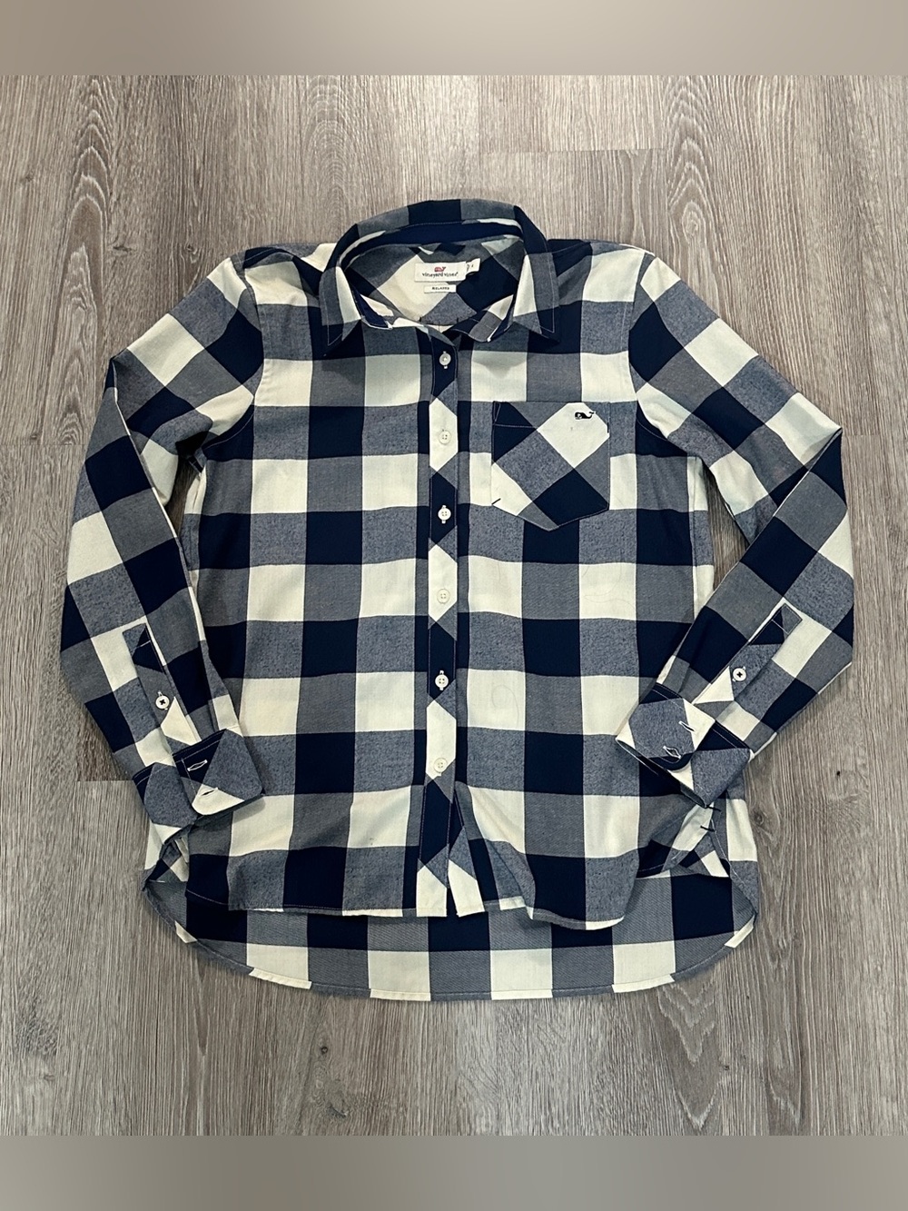 Vineyard Vines Buffalo Check Chilmark Relaxed Flannel Shirt Women 4 Blue White